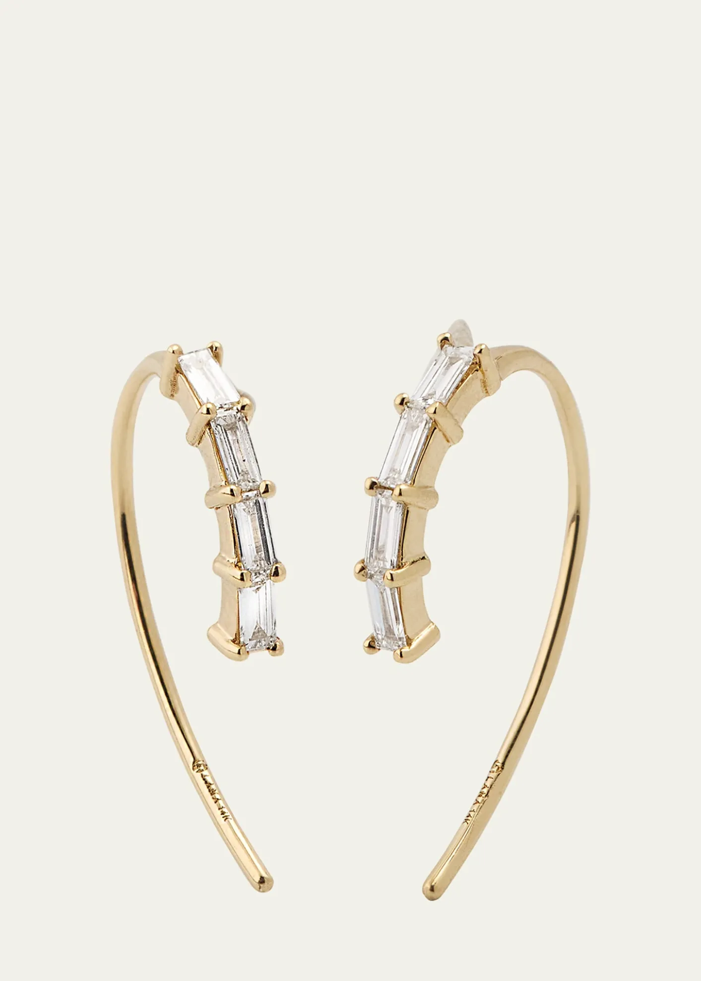 Lana14K Yellow Gold Baguette Diamond Mini Hooked on Hoop Earrings