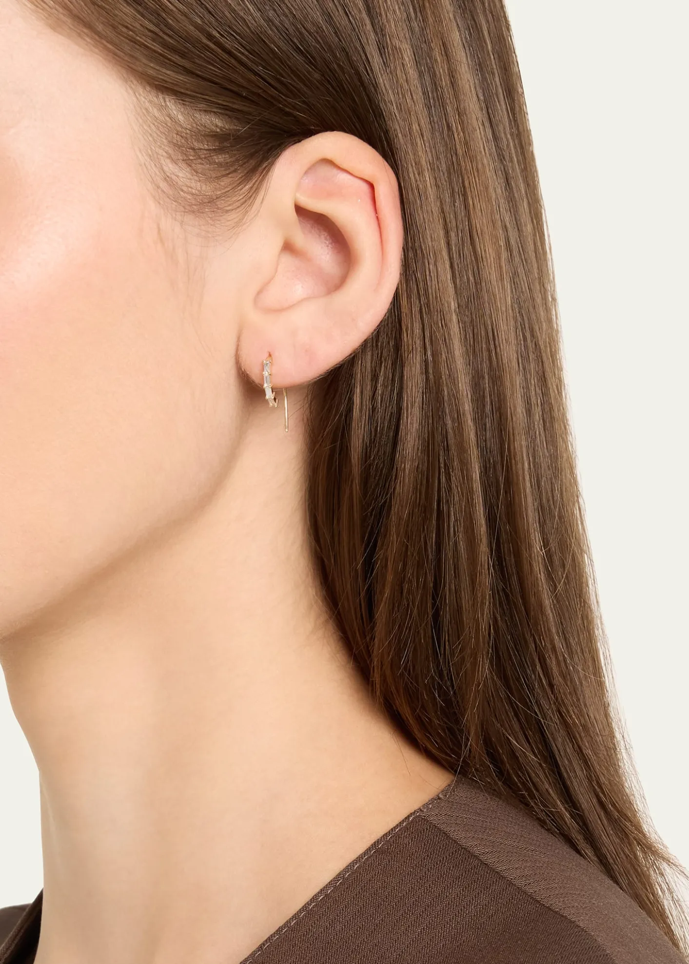 Lana14K Yellow Gold Baguette Diamond Mini Hooked on Hoop Earrings