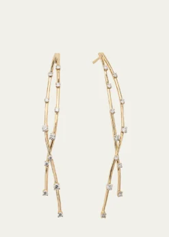 Lana14K Yellow Gold Curved Crossover Solo Linear Diamond Earrings