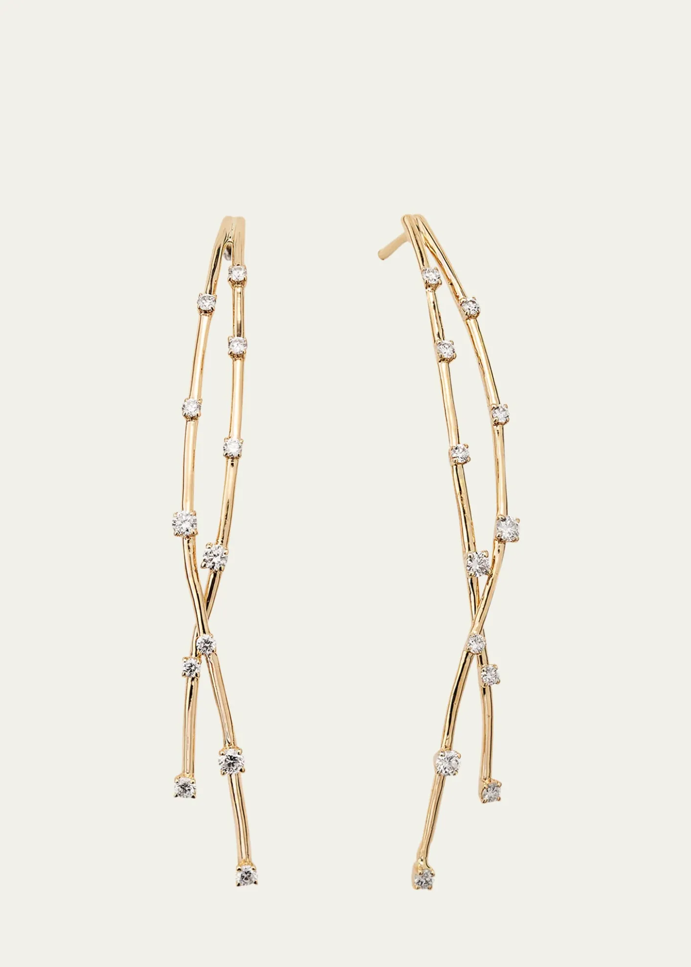 Lana14K Yellow Gold Curved Crossover Solo Linear Diamond Earrings