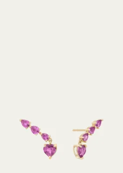 LanaPink Sapphire Heart and Pear Crawler Earrings