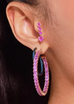 LanaPink Sapphire Heart and Pear Crawler Earrings