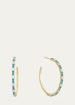 LanaSmall Turquoise and Diamond Hoop Earrings, 30mm