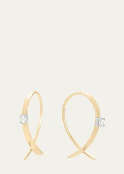 LanaSolo Mini Flat Upside Down Hoops with Diamonds
