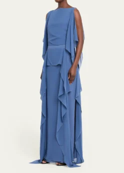 LanvinChain-Strap Silk Ruffle Maxi Dress