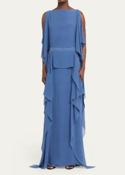 LanvinChain-Strap Silk Ruffle Maxi Dress