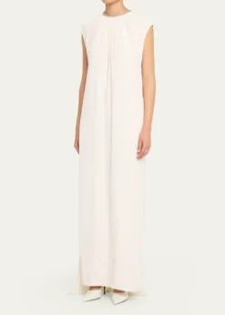 LanvinEmbroidered Charmeuse Dress