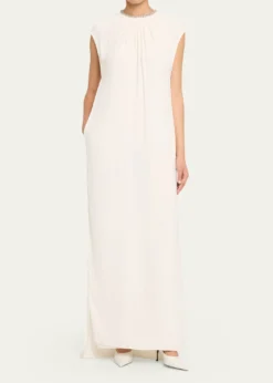 LanvinEmbroidered Charmeuse Dress