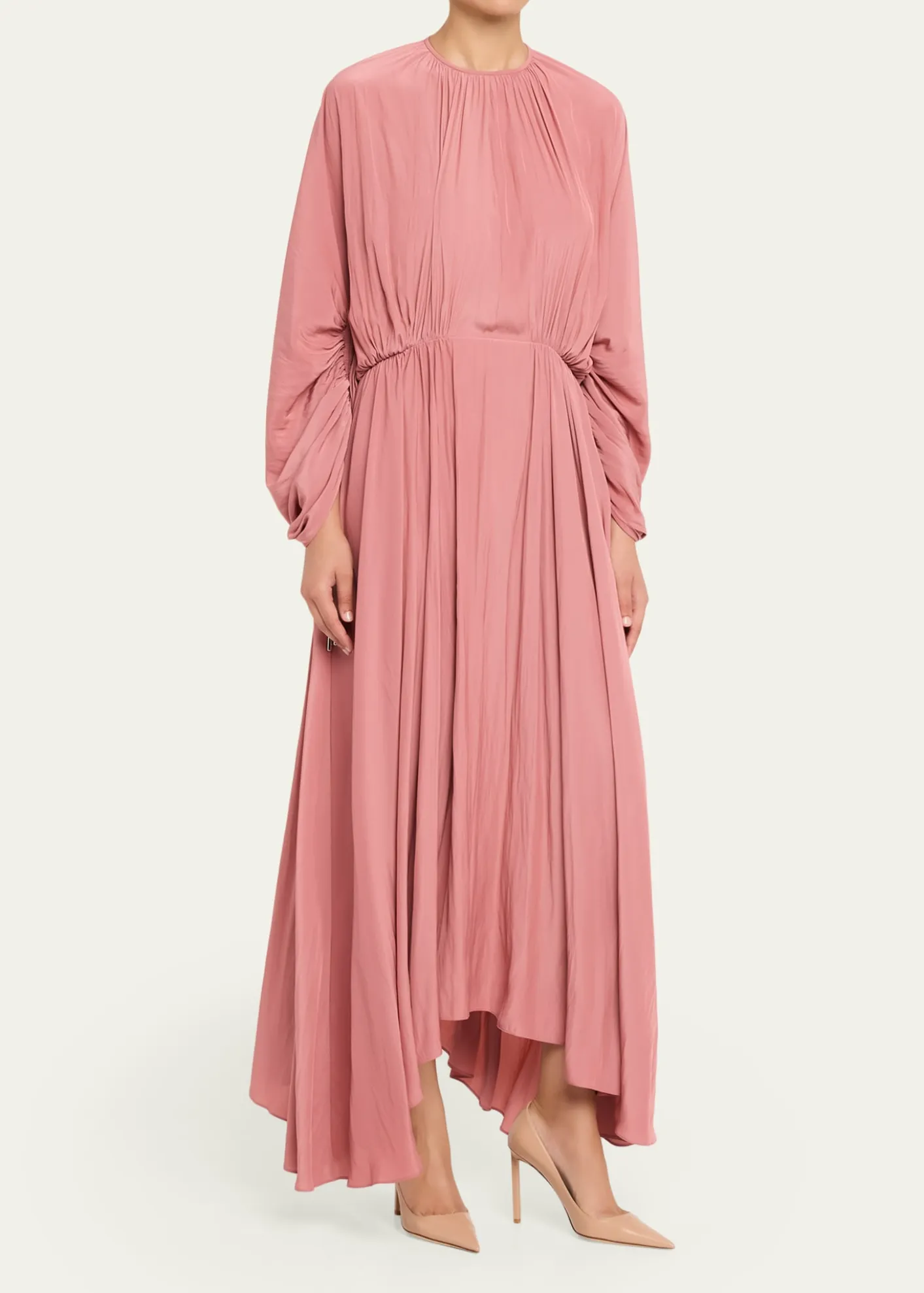 LanvinGathered Charmeuse Long-Sleeve Maxi Dress
