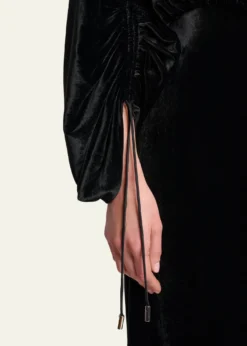 LanvinRuched Bell-Sleeve Velvet Maxi Dress