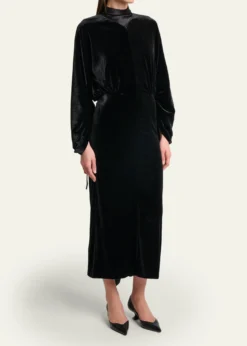 LanvinRuched Bell-Sleeve Velvet Maxi Dress