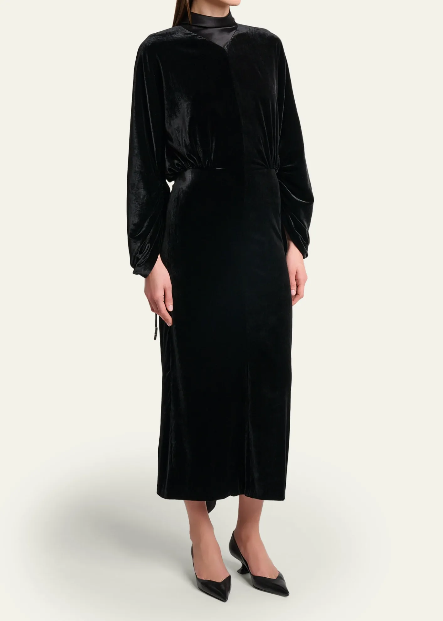 LanvinRuched Bell-Sleeve Velvet Maxi Dress