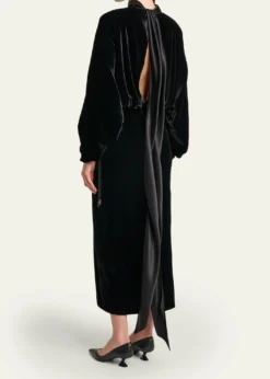 LanvinRuched Bell-Sleeve Velvet Maxi Dress