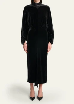 LanvinRuched Bell-Sleeve Velvet Maxi Dress