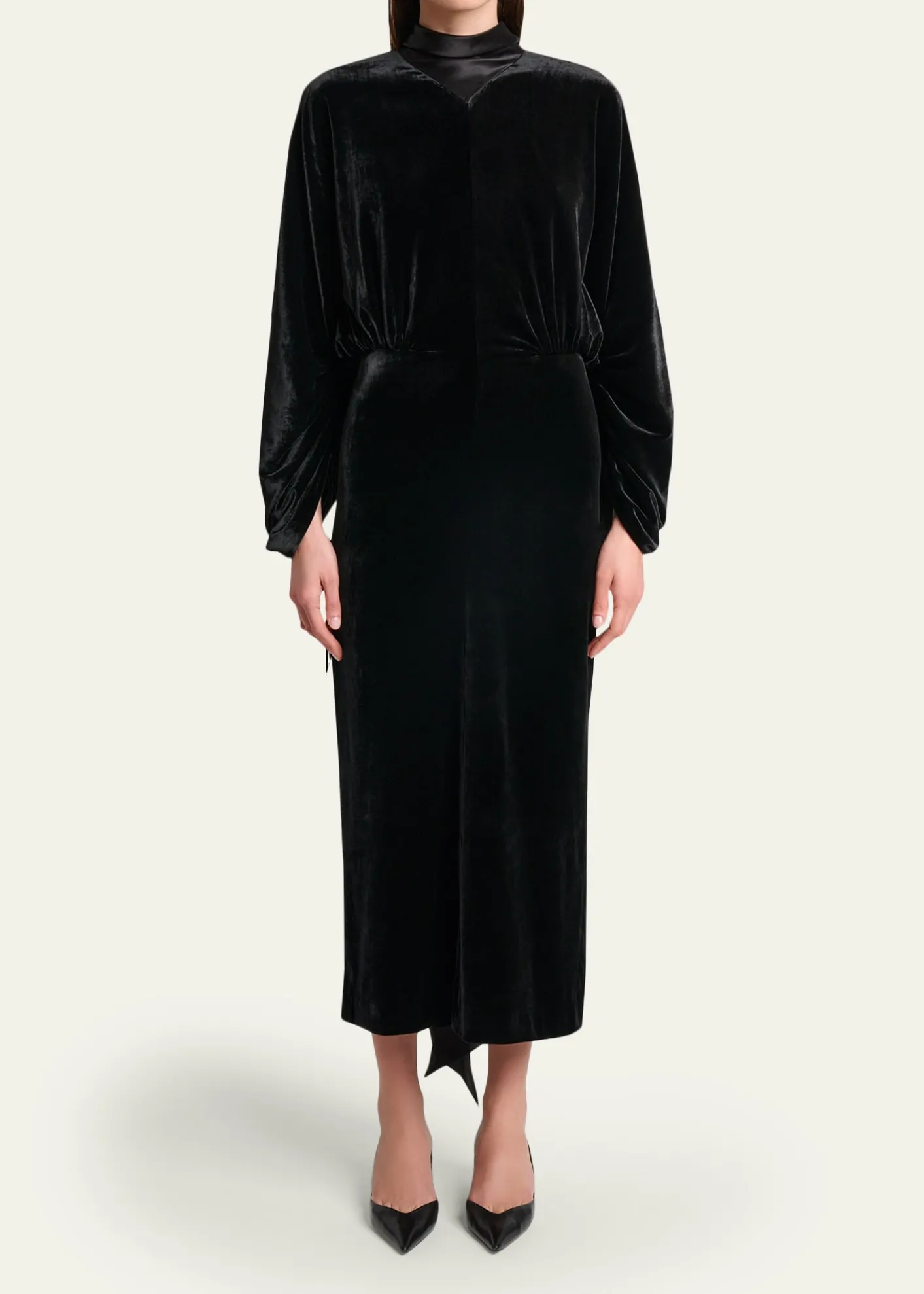 LanvinRuched Bell-Sleeve Velvet Maxi Dress