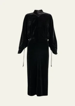LanvinRuched Bell-Sleeve Velvet Maxi Dress
