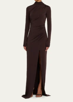 LAPOINTERuched Mock-Neck Jersey Column Gown