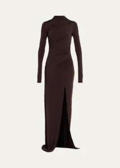 LAPOINTERuched Mock-Neck Jersey Column Gown