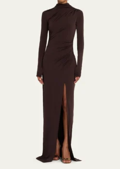 LAPOINTERuched Mock-Neck Jersey Column Gown