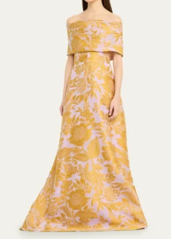 Lela RoseFloral Fil Coupe Off-The-Shoulder Gown
