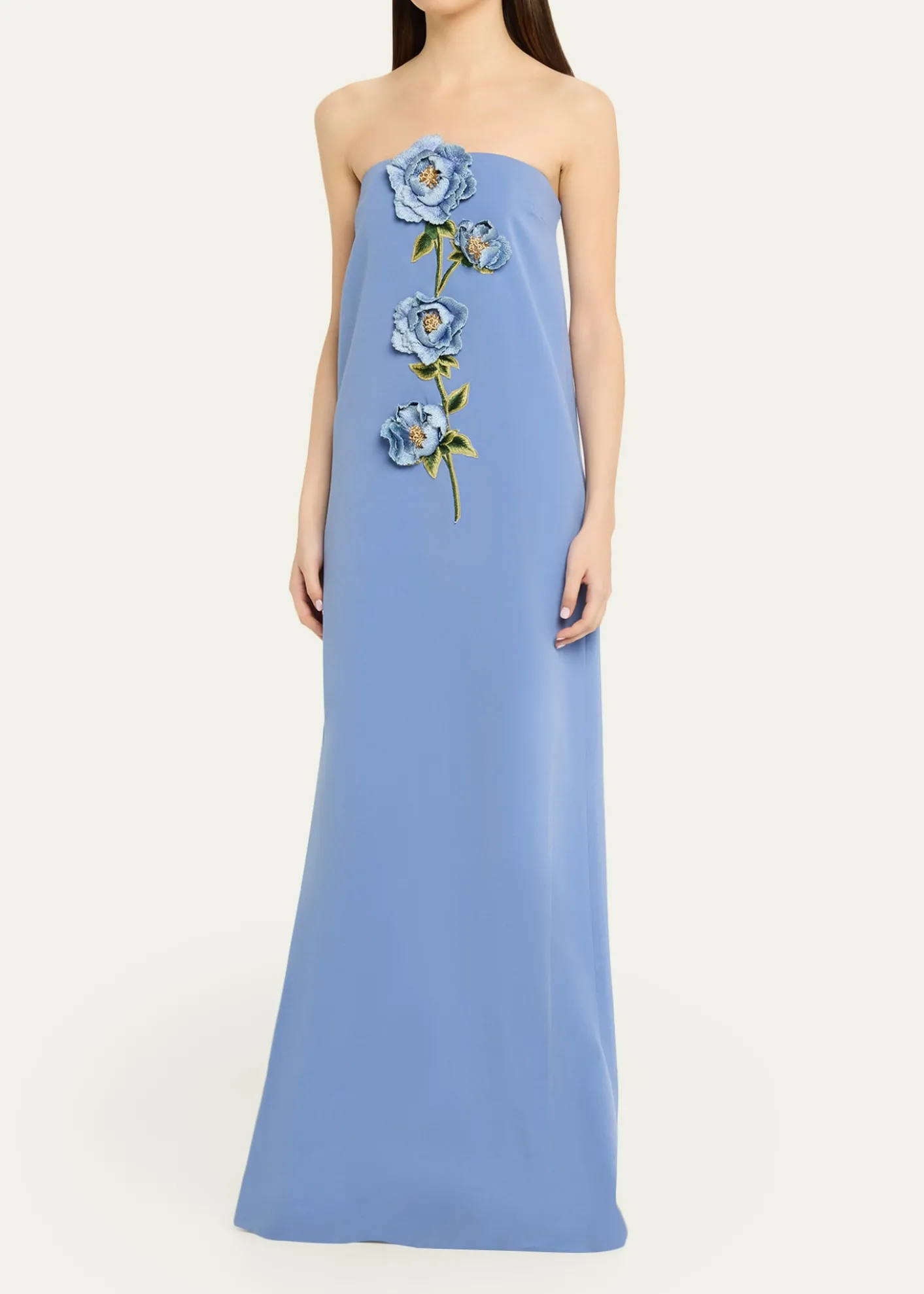 Lela RosePeony Embroidered Strapless Crepe Gown