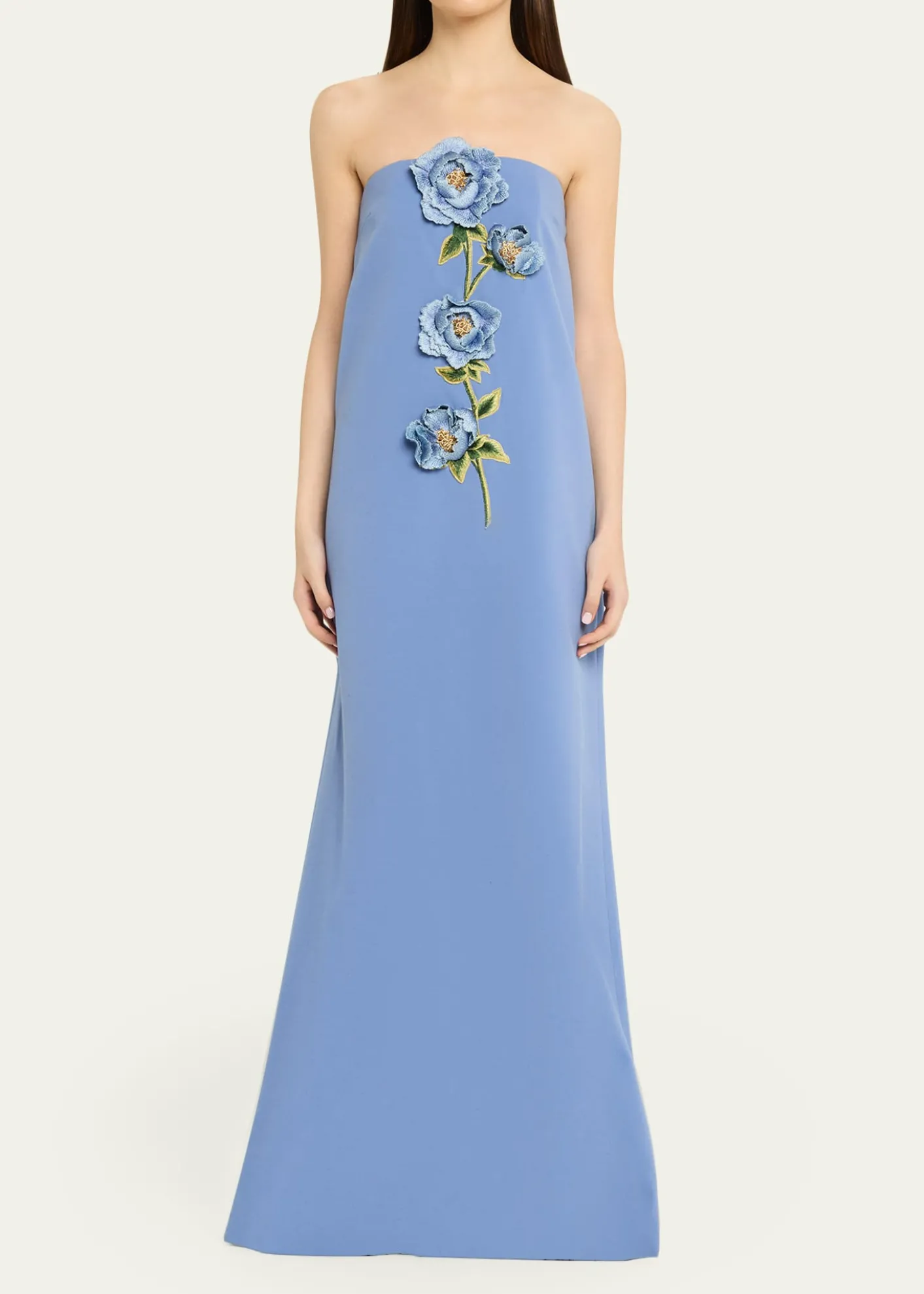 Lela RosePeony Embroidered Strapless Crepe Gown