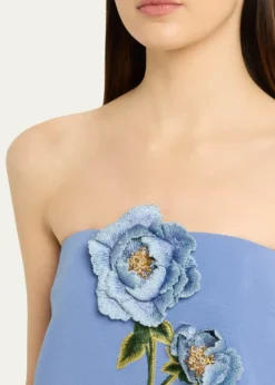 Lela RosePeony Embroidered Strapless Crepe Gown