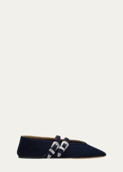 Le Monde BerylClaudia Suede Western-Buckle Ballerina Flats
