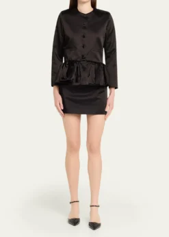LiberoweSingle-Breasted Satin Peplum Jacket