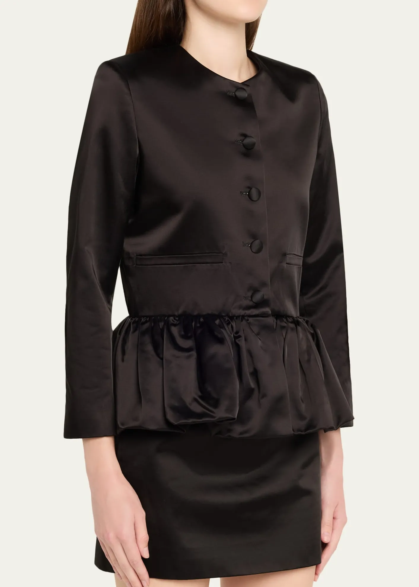 LiberoweSingle-Breasted Satin Peplum Jacket