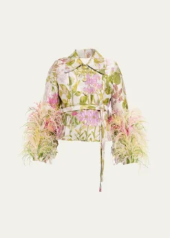 LibertineDianthus Jacquard Feather-Trim Single-Breasted Jacket