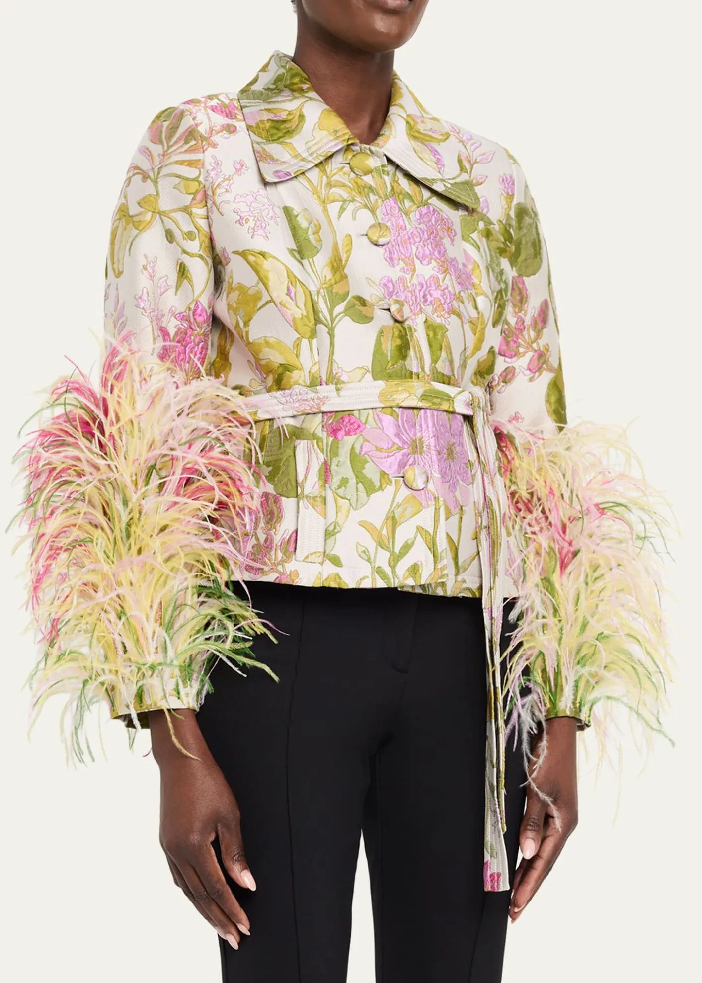 LibertineDianthus Jacquard Feather-Trim Single-Breasted Jacket