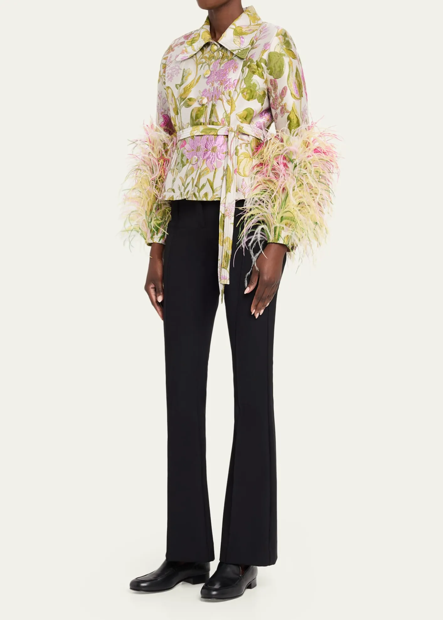 LibertineDianthus Jacquard Feather-Trim Single-Breasted Jacket