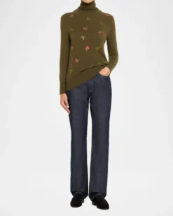 LibertineFlorecita Embellished Cashmere Turtleneck Sweater