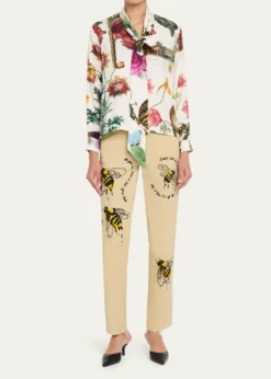 LibertineHollyhock Floral Silk Slim Tie Keith Blouse