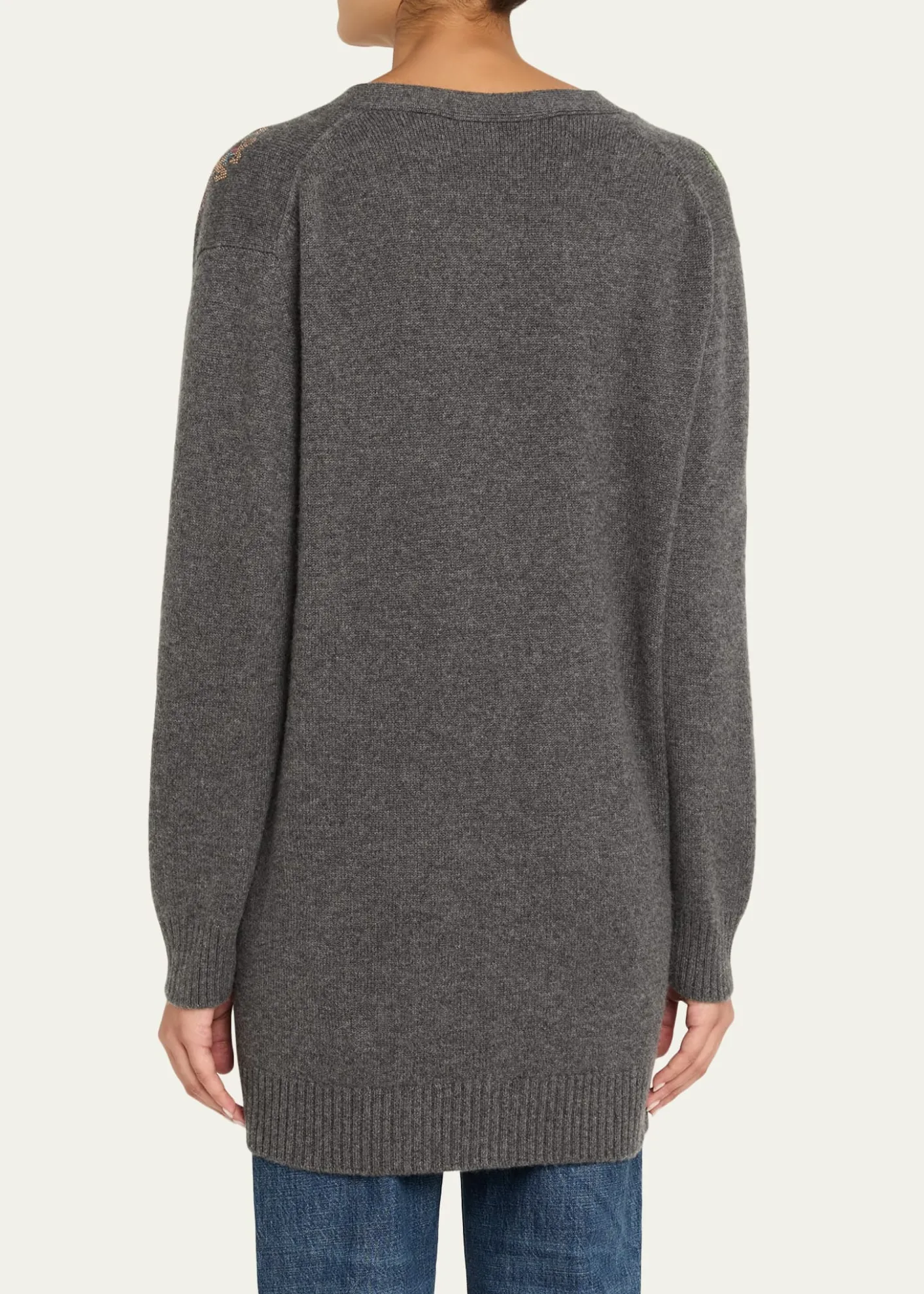 LibertineNeedlepoint Embellished Cashmere Oversized V-Neck Cardigan