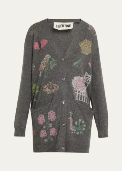 LibertineNeedlepoint Embellished Cashmere Oversized V-Neck Cardigan