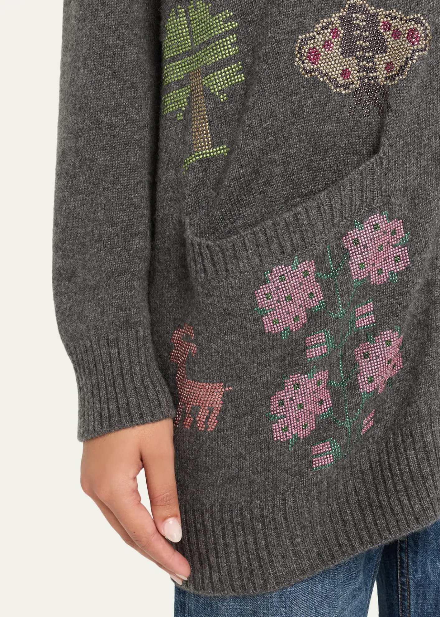 LibertineNeedlepoint Embellished Cashmere Oversized V-Neck Cardigan