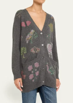 LibertineNeedlepoint Embellished Cashmere Oversized V-Neck Cardigan