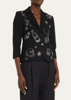 LibertineParty Skulls Gabardine Blazer, Black