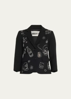 LibertineParty Skulls Gabardine Blazer, Black