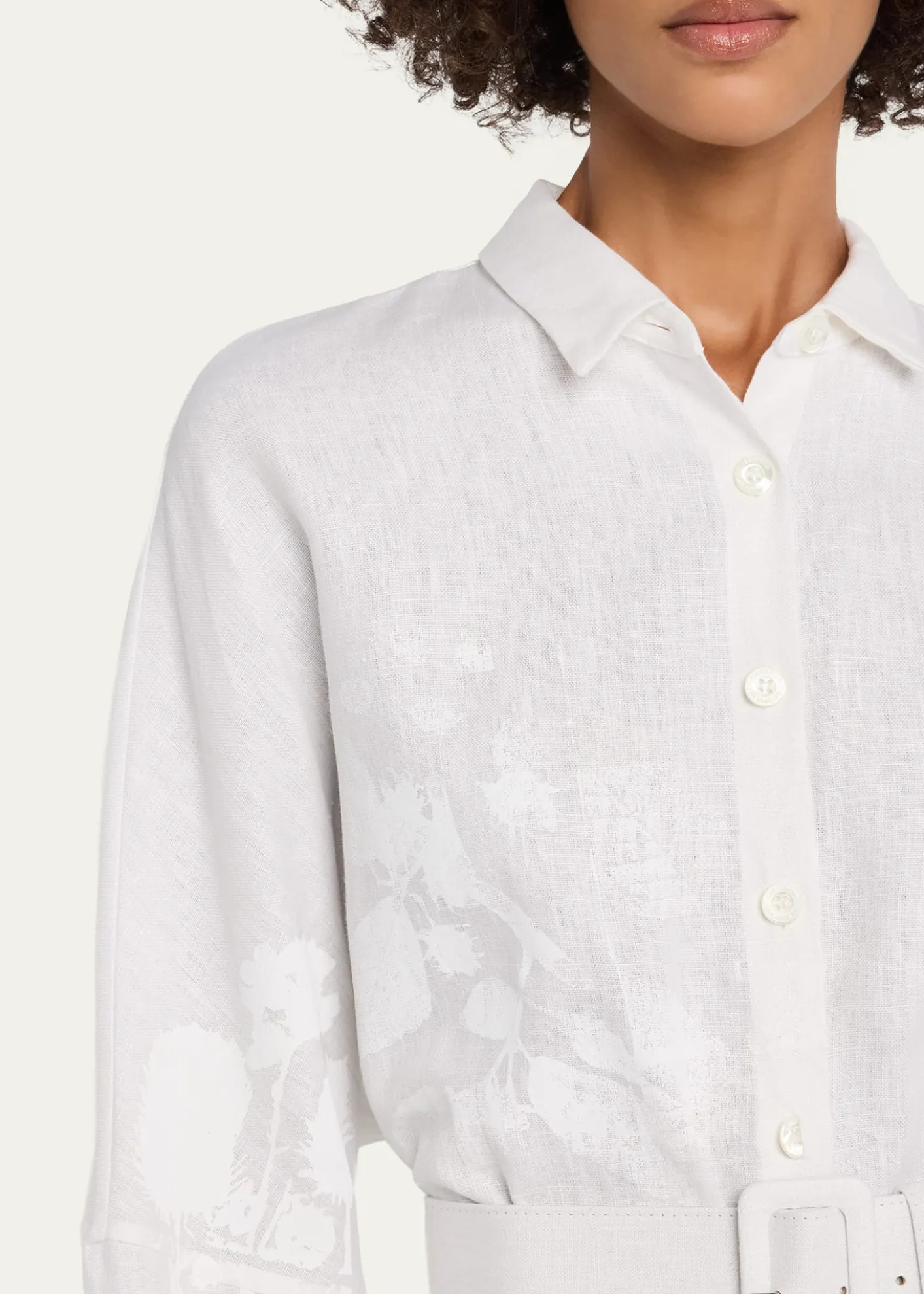 LibertinePorcelain Garden Linen Belted Midi Shirtdress