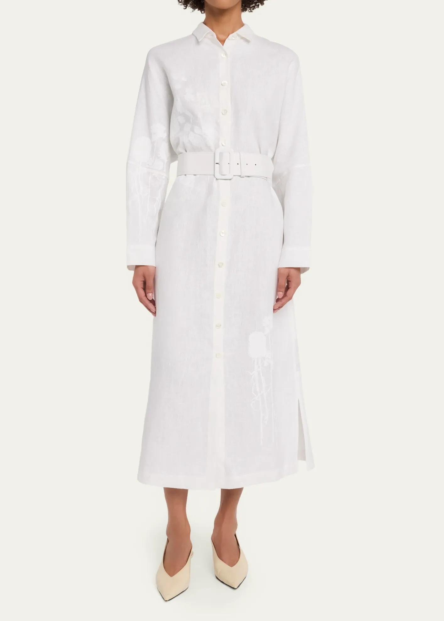 LibertinePorcelain Garden Linen Belted Midi Shirtdress