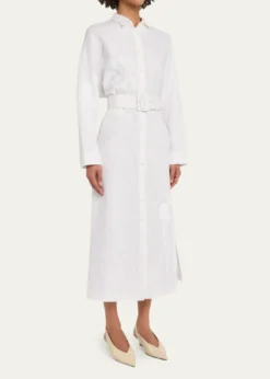 LibertinePorcelain Garden Linen Belted Midi Shirtdress