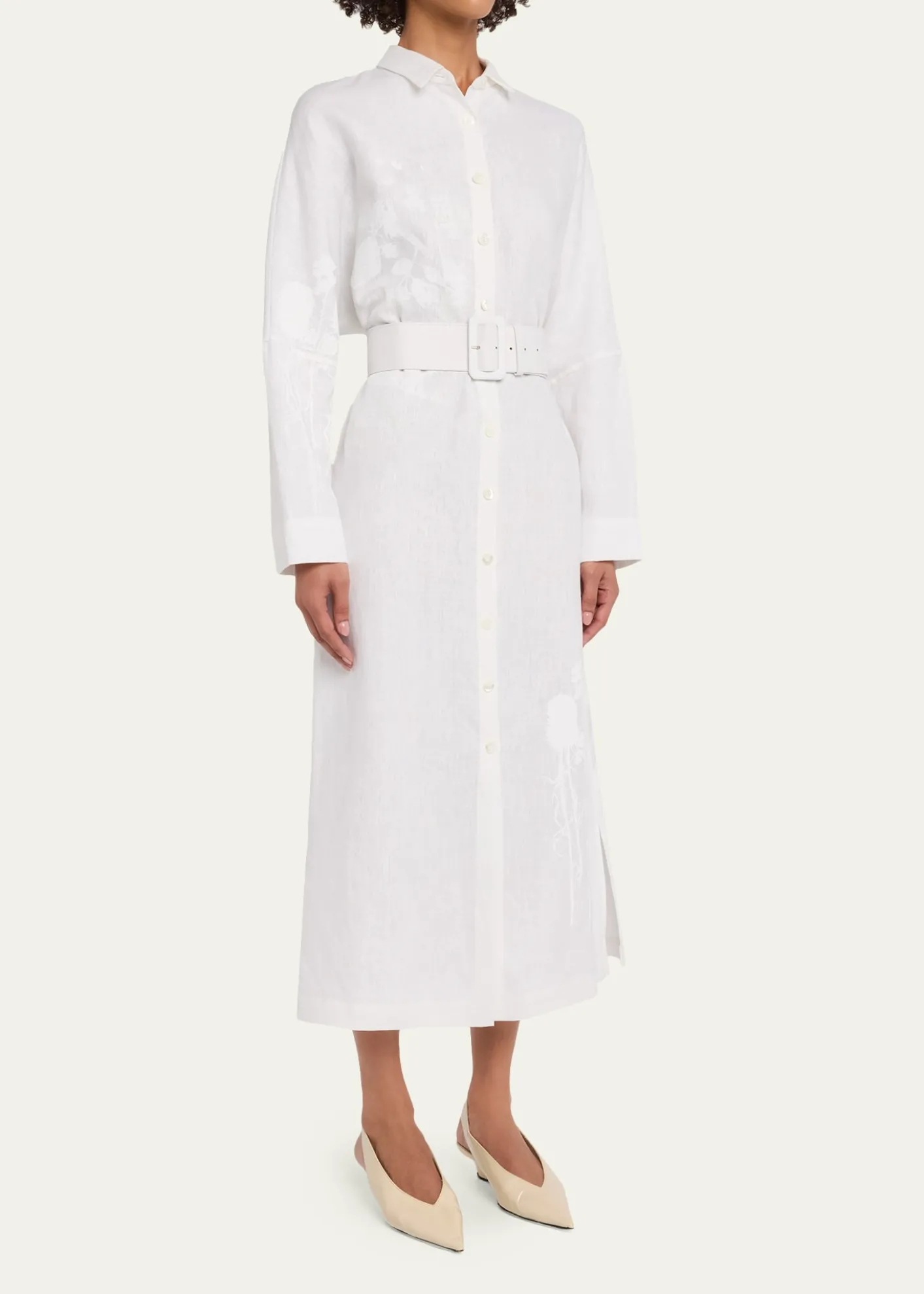 LibertinePorcelain Garden Linen Belted Midi Shirtdress