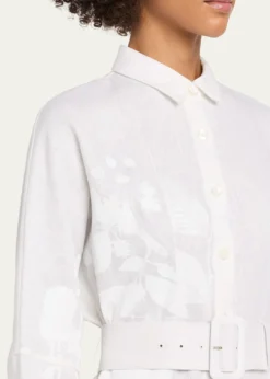 LibertineWhite On White Hand Silk Screen Belted Linen Shirtdress