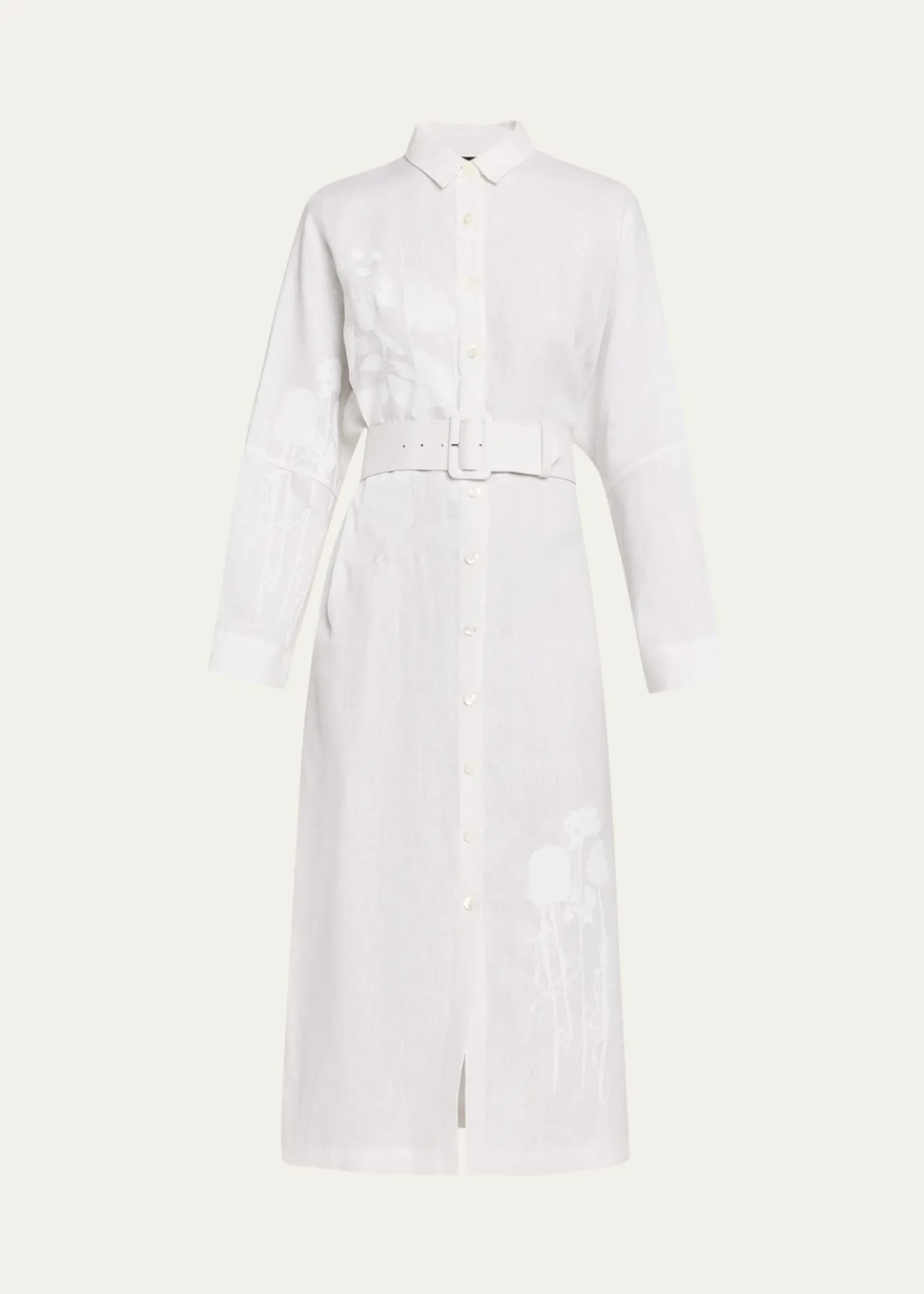 LibertineWhite On White Hand Silk Screen Belted Linen Shirtdress
