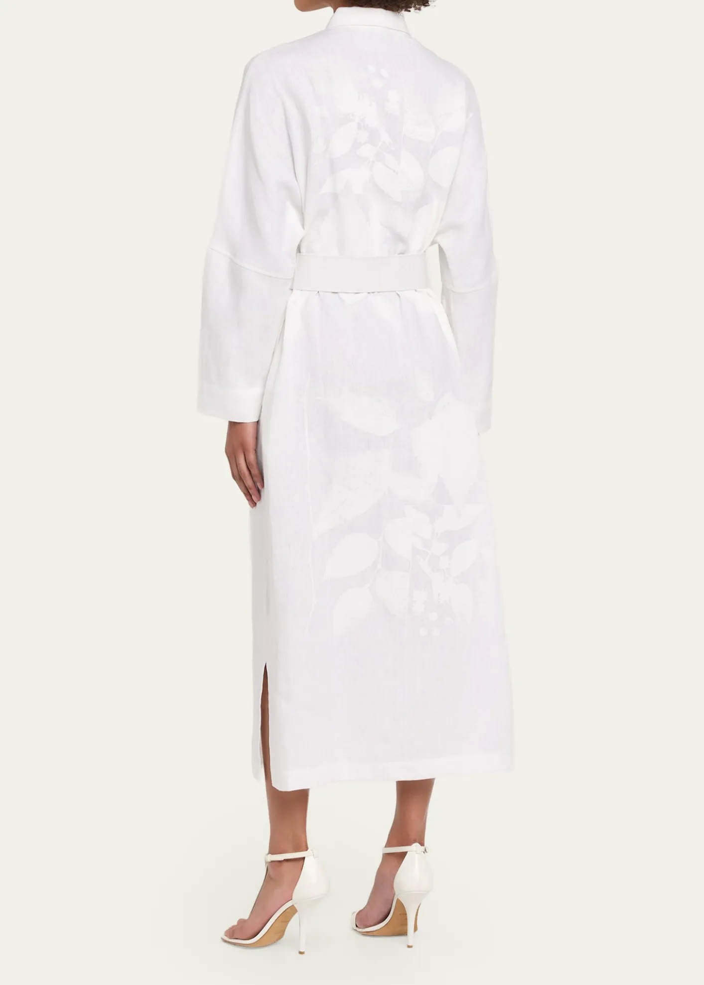 LibertineWhite On White Hand Silk Screen Belted Linen Shirtdress