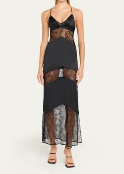 LivySully Floral Lace & Silk Satin Maxi Dress