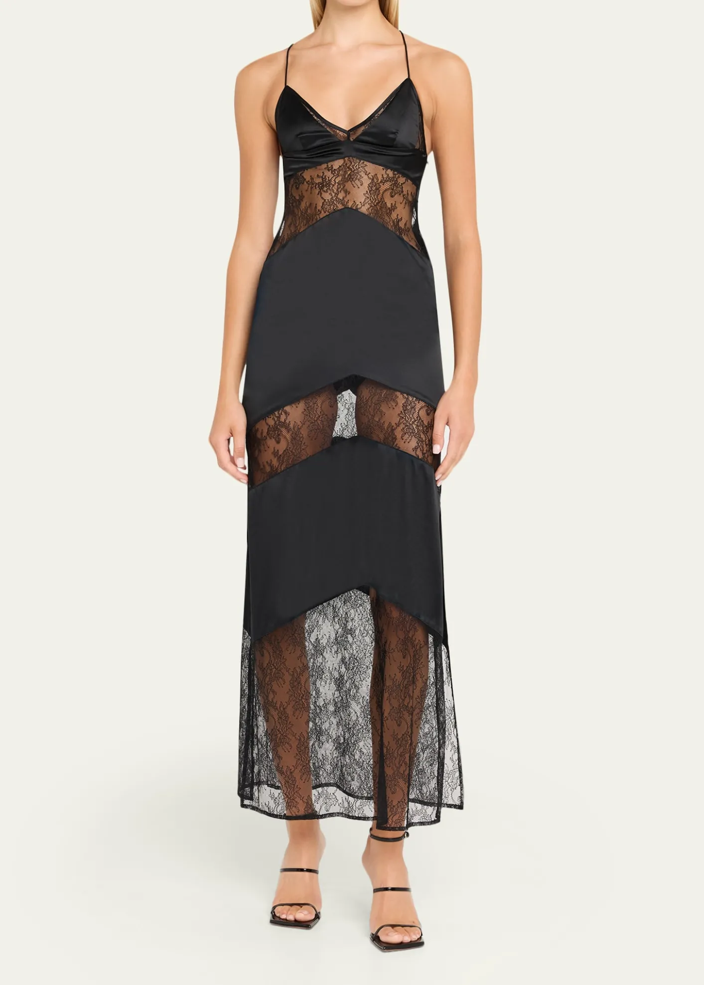LivySully Floral Lace & Silk Satin Maxi Dress